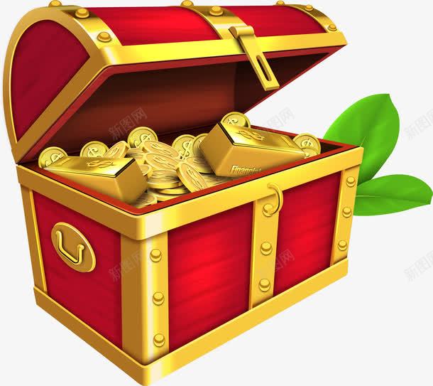 红色宝箱里的金币与金锭矢量图eps免抠素材_新图网 https://ixintu.com 宝箱 树叶 箱子 红色宝箱 金币 金锭 矢量图