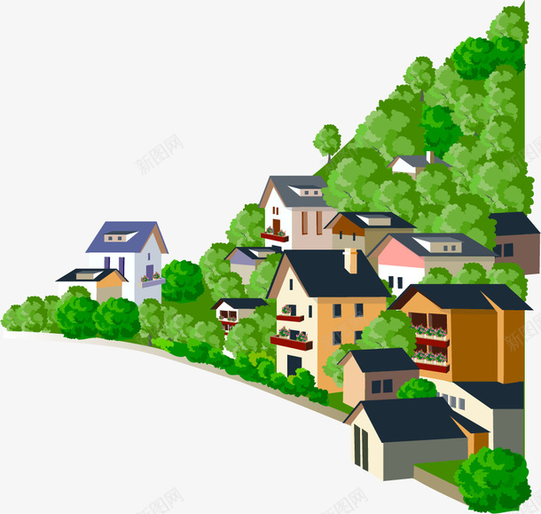 手绘沿海城市矢量图ai免抠素材_新图网 https://ixintu.com 建筑 手绘 沿海城市 矢量图