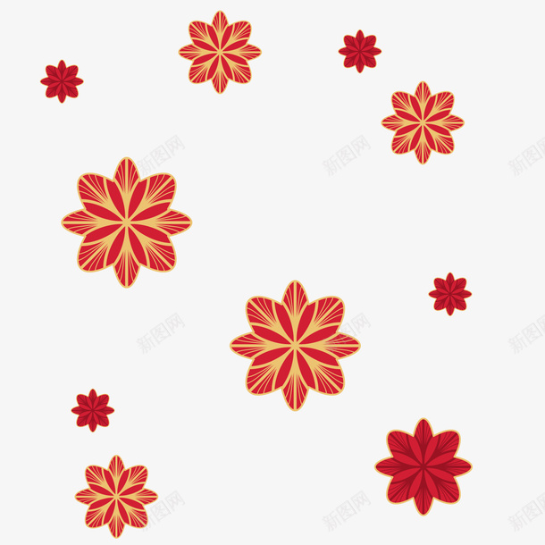 卡通金色花卉png免抠素材_新图网 https://ixintu.com 卡通花卉 新年装饰 红色鲜花 背景装饰 金色花卉