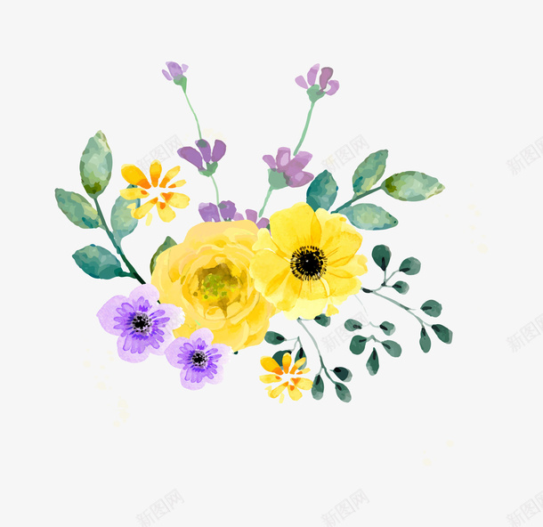 卡通手绘彩色的鲜花png免抠素材_新图网 https://ixintu.com 创意 动漫动画 卡通手绘 彩色的鲜花 简约 绿叶