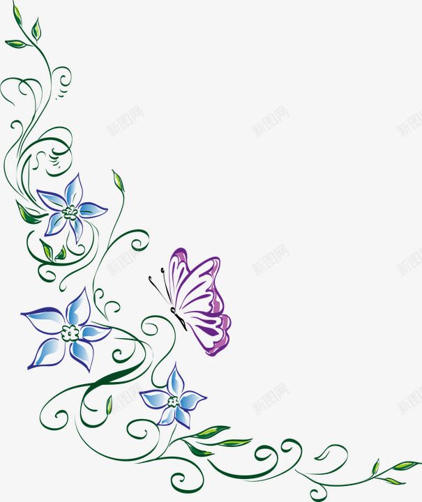 蝴蝶花装饰png免抠素材_新图网 https://ixintu.com 免费png素材 艺术 花 蝴蝶 装饰