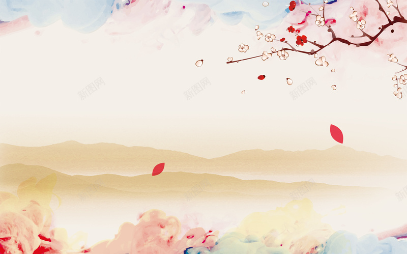 清新中国风国庆中秋双节庆海报背景psdjpg设计背景_新图网 https://ixintu.com psd 中国风 中秋 双节庆 国庆 庆国庆 梅花 海报背景 清新 花瓣 远山