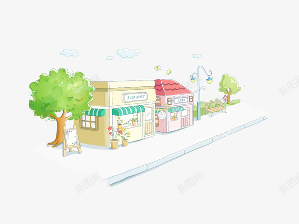 手绘商店png免抠素材_新图网 https://ixintu.com 商店 建筑 房子 矢量装饰 装饰 装饰画