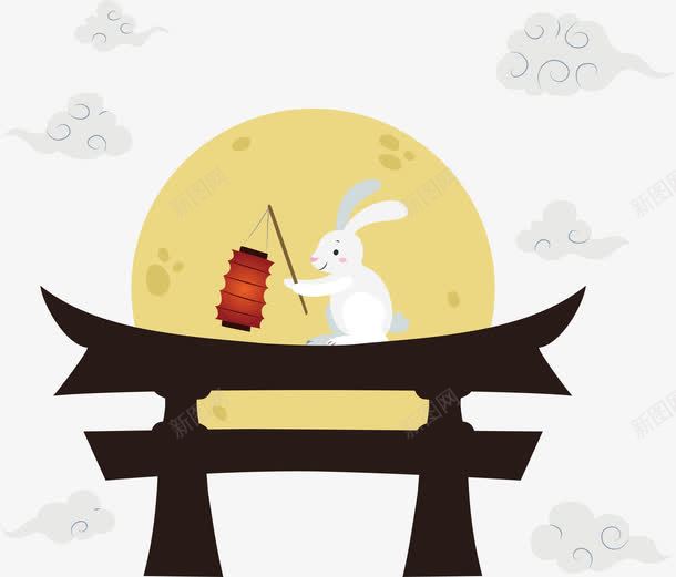 拿着灯笼的玉兔png免抠素材_新图网 https://ixintu.com 中国风 中秋灯笼 中秋节 月圆 玉兔 矢量png