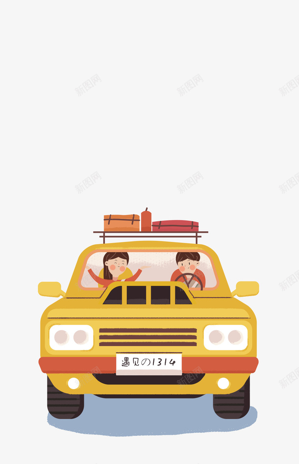 卡通插画春游情侣psd免抠素材_新图网 https://ixintu.com 开车 情侣 插画 春游
