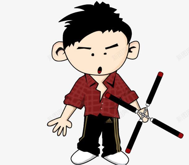 手绘人物和双节棍png免抠素材_新图网 https://ixintu.com 双节棍 小男孩儿