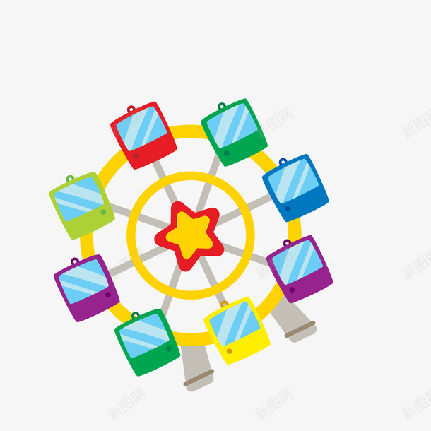 卡通摩天轮矢量图ai免抠素材_新图网 https://ixintu.com 儿童节 卡通 彩色 扁平化 摩天轮 游乐场 矢量图