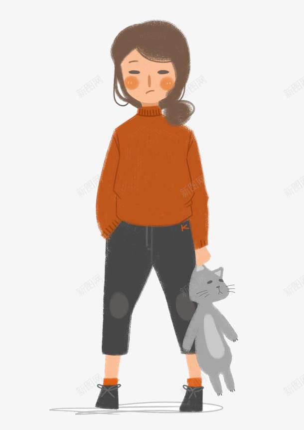 女孩和猫psd免抠素材_新图网 https://ixintu.com 女孩 手绘 插画 猫