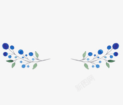 蓝色水彩手绘植物装饰图案素材