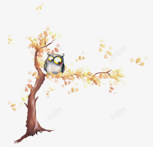 猫头鹰卡通png免抠素材_新图网 https://ixintu.com 枝头 猫头鹰 秋天 黄色