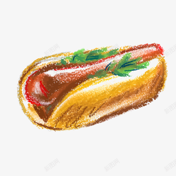 水彩手绘热狗面包食物矢量图ai免抠素材_新图网 https://ixintu.com 天猫吃货节 快餐 热狗面包 美食 食物 矢量图