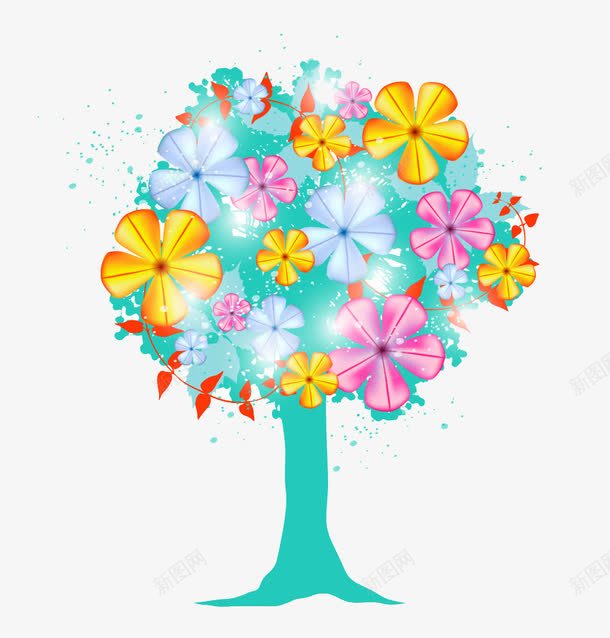 梦幻花纹树png免抠素材_新图网 https://ixintu.com 卡能树 大树 山楂 山楂树 果树 树 树子 树林 梦幻花纹树 高清免扣
