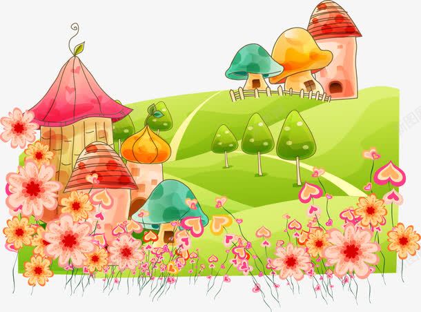 蘑菇房png免抠素材_新图网 https://ixintu.com 卡通 草地 蘑菇