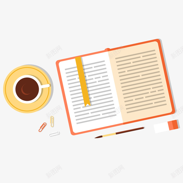 黄色的手绘书本和咖啡杯矢量图ai免抠素材_新图网 https://ixintu.com 书本 咖啡 咖啡和书 回形针 手绘书本 手绘咖啡 手绘笔 矢量图