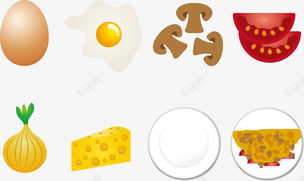 养生食物png免抠素材_新图网 https://ixintu.com 健康 洋葱 膳食纤维 西红柿 香菇 鸡蛋