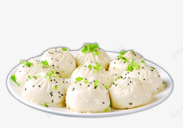一盘生煎包png免抠素材_新图网 https://ixintu.com 一盘 生煎包 白色盘子
