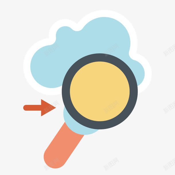 白色科技云观察元素png免抠素材_新图网 https://ixintu.com 云朵 圆弧 扁平化 放大镜 白色 科技 箭头