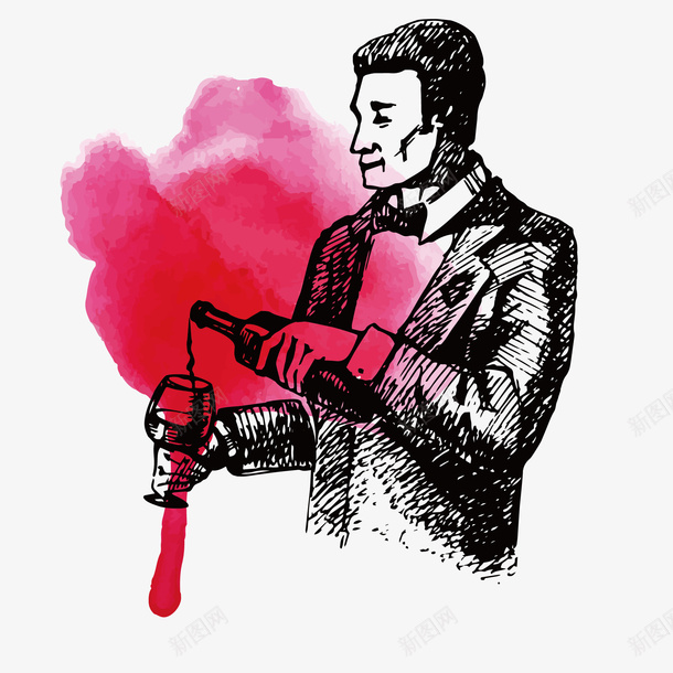 倒红酒的男人矢量图eps免抠素材_新图网 https://ixintu.com 倒红酒 手绘 男人 矢量图