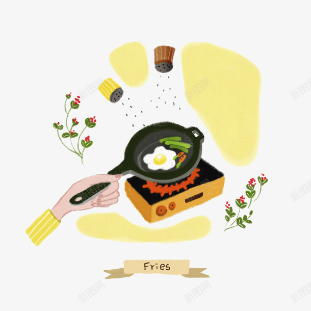 烹饪读物创意小插画png免抠素材_新图网 https://ixintu.com 卡通 小清新 平面 手绘 插画 水彩画 烹饪 煮饭 读物