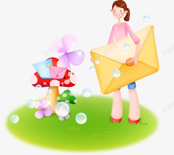 可爱卡通女孩寄信png免抠素材_新图网 https://ixintu.com PNG 卡通 可爱 女孩 寄信 蘑菇信箱