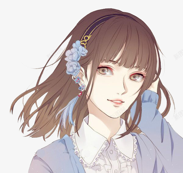 卡通女孩png免抠素材_新图网 https://ixintu.com 卡通 发箍 女孩 手绘 水彩 蓝色 装饰 长发
