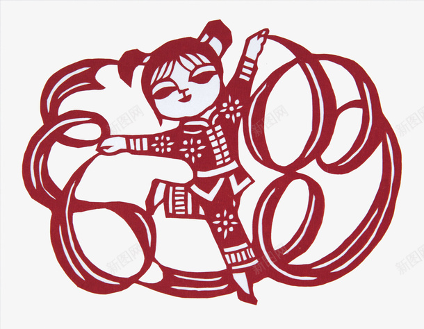 跳舞女孩剪纸png免抠素材_新图网 https://ixintu.com 剪纸 剪纸文化 动物 女孩 窗花 红色 跳舞