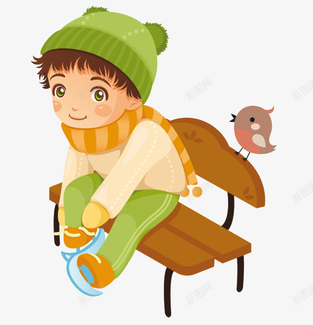 男孩png免抠素材_新图网 https://ixintu.com 冬季里的男孩和小鸟 卡通男孩 带绿色帽子的男孩