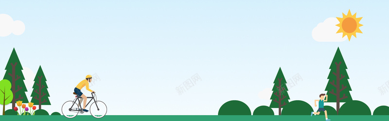 卡通清新绿色户外运动bannerpsd设计背景_新图网 https://ixintu.com 卡通 卡通自然 户外运动 户外运动banner 清新 绿色 草地 跑步 骑车