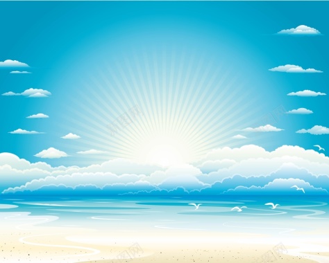 矢量蓝天大海沙滩夏日度假旅游背景背景