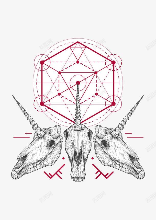 素描独角兽png免抠素材_新图网 https://ixintu.com 六边形 动物 圈圈 手绘 数字连线 犄角 独角兽 红色 连线