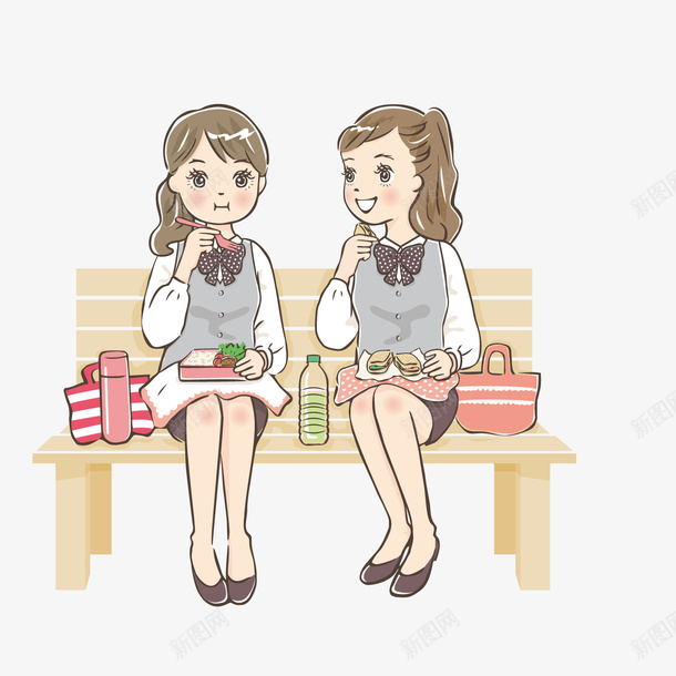 手绘吃饭女孩png免抠素材_新图网 https://ixintu.com 卡通女孩 吃饭女孩 好朋友 手绘人物 背景装饰