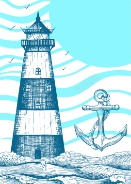 简约手绘海洋灯塔广告矢量图背景