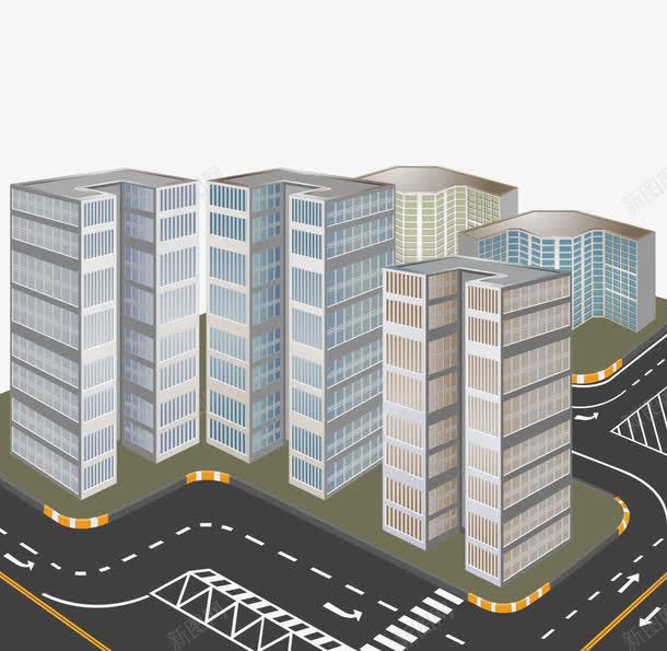 城市楼宇矢量图ai免抠素材_新图网 https://ixintu.com 城市 建筑 道路 矢量图