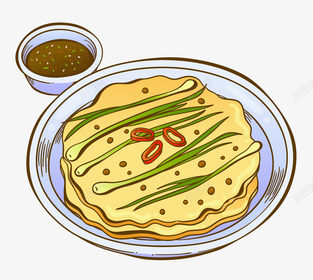 卡通大葱卷饼图png免抠素材_新图网 https://ixintu.com 一捆 中华美食 卡通 大葱卷饼 插图 盘子 美食 蘸料 装饰 食物 餐饮