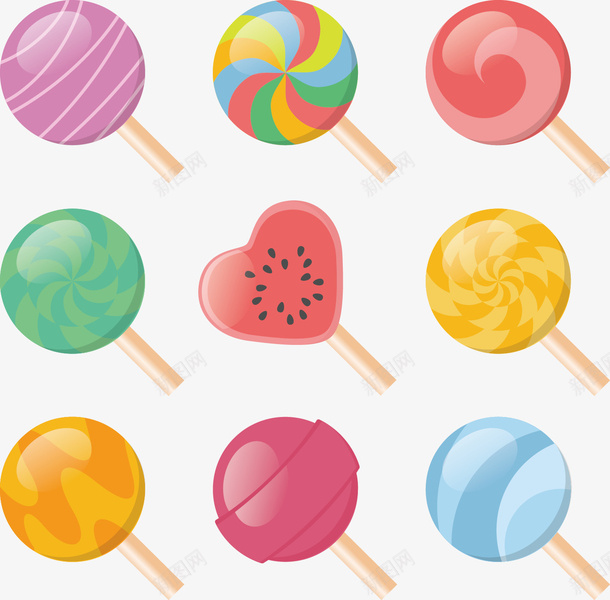 手绘9只棒棒糖矢量图ai免抠素材_新图网 https://ixintu.com 手绘 棒棒糖 矢量图