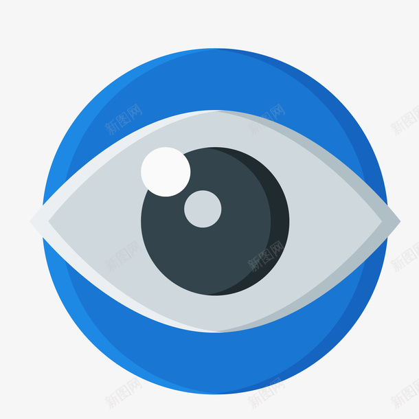 蓝色眼睛卡通插画矢量图ai免抠素材_新图网 https://ixintu.com 反光 商务 扁平化 蓝色 观察 高光 矢量图