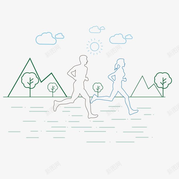 手绘跑步的人png免抠素材_新图网 https://ixintu.com 山 手绘 跑步的人