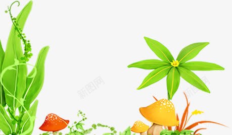蘑菇绿草卡通背景png免抠素材_新图网 https://ixintu.com 卡通 绿草 背景 蘑菇