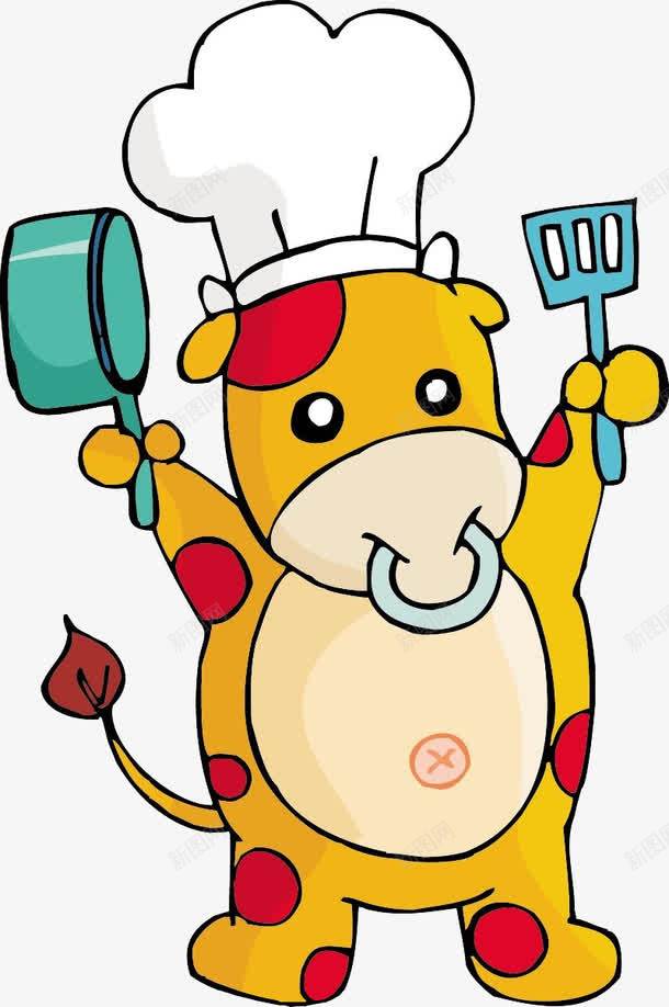 动物厨师png免抠素材_新图网 https://ixintu.com 动物 厨师帽 小牛 矢量装饰 装饰 铲子