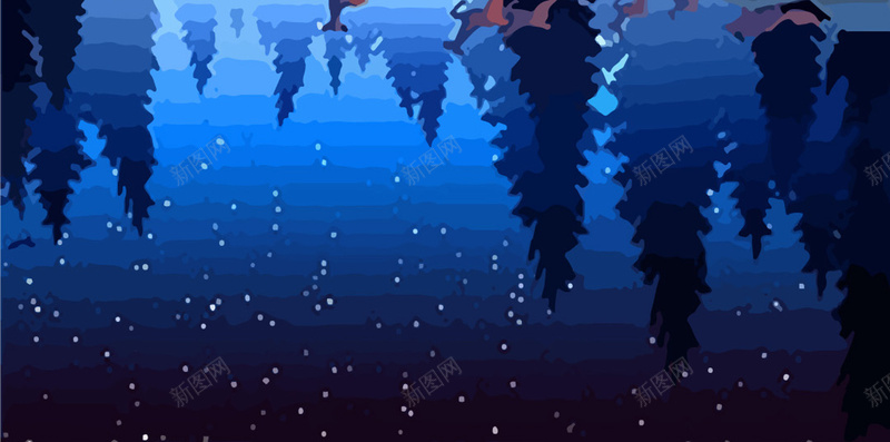 蓝色手绘安静的夜晚海报jpg设计背景_新图网 https://ixintu.com 夜晚 夜空 夜色 星空 晚安 树 湖水 鹿