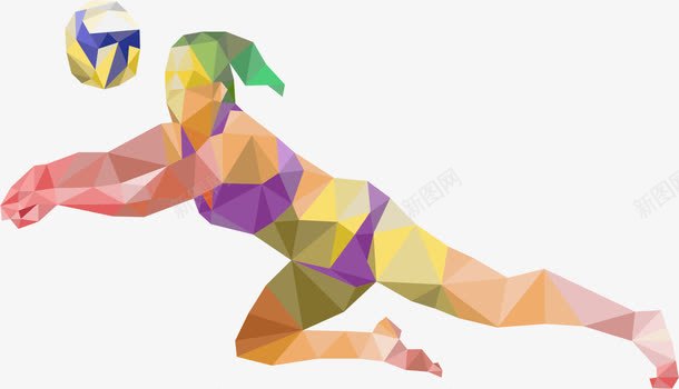 排球女运动员png免抠素材_新图网 https://ixintu.com 低多边形 彩色 排球运动员 运动