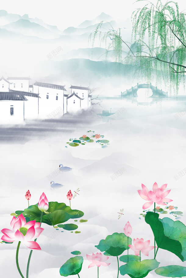 古风荷花柳树山水画psd免抠素材_新图网 https://ixintu.com 古风 山水画 山水画壁纸 柳树 柳树叶 爱国壁纸 荷花
