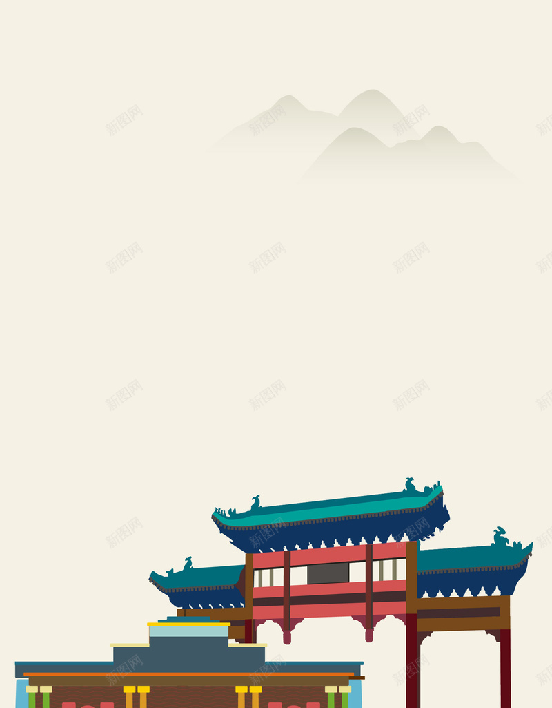 矢量扁平化历史建筑古典建筑背景ai设计背景_新图网 https://ixintu.com 中国传统 中国风 历史建筑 古典建筑 古典文物 名胜古迹 扁平化 手绘 文物遗迹 旅游景点 海报 矢量图