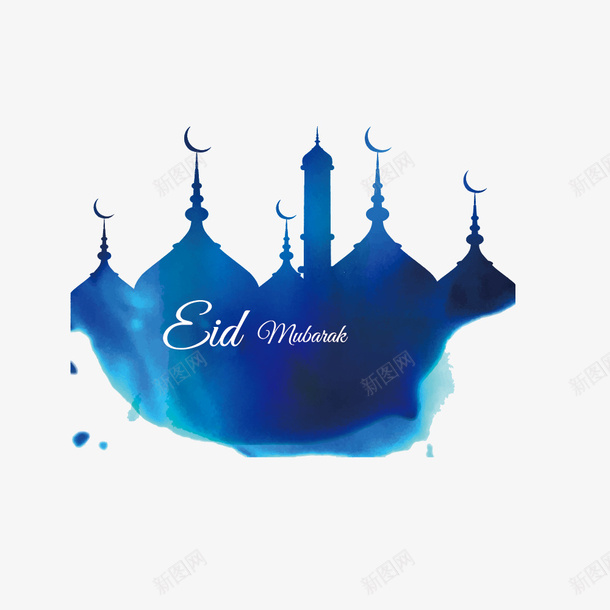 蓝色古尔邦节水彩建筑图png免抠素材_新图网 https://ixintu.com 2017 Adha Eid adha al eid mubarak ul 唯美 水彩 浪漫 蓝色