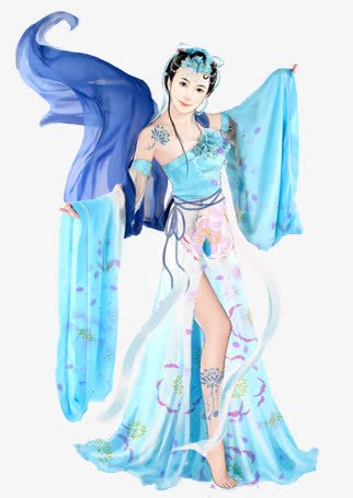 蓝衣妖娆舞女古风手绘png免抠素材_新图网 https://ixintu.com 古风 妖娆 舞女