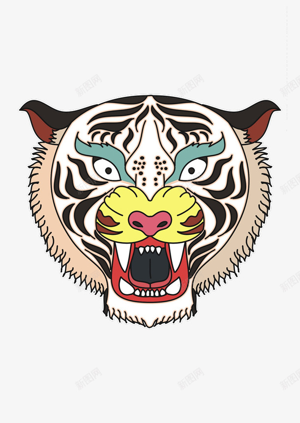 老虎图案png免抠素材_新图网 https://ixintu.com 凶猛 手绘 棕色 牙齿 红色 耳朵 虎 黄色 黑白 黑色