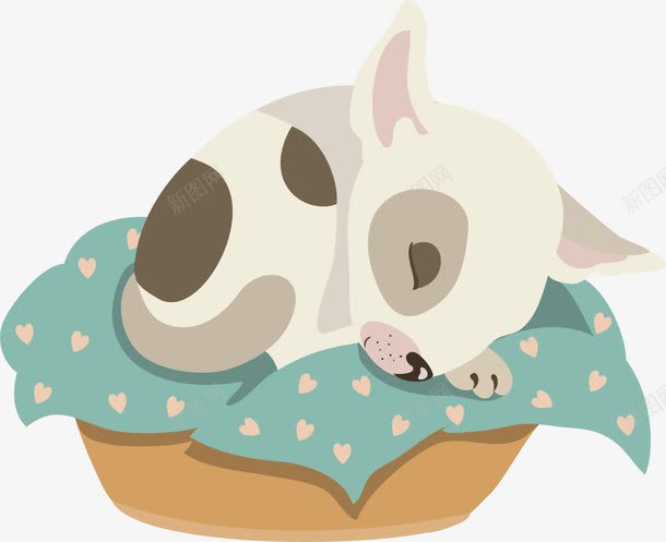 卡通斑点狗狗png免抠素材_新图网 https://ixintu.com 动物 卡通 手绘 斑点 狗狗 睡觉 竹筐 篮子 耳朵