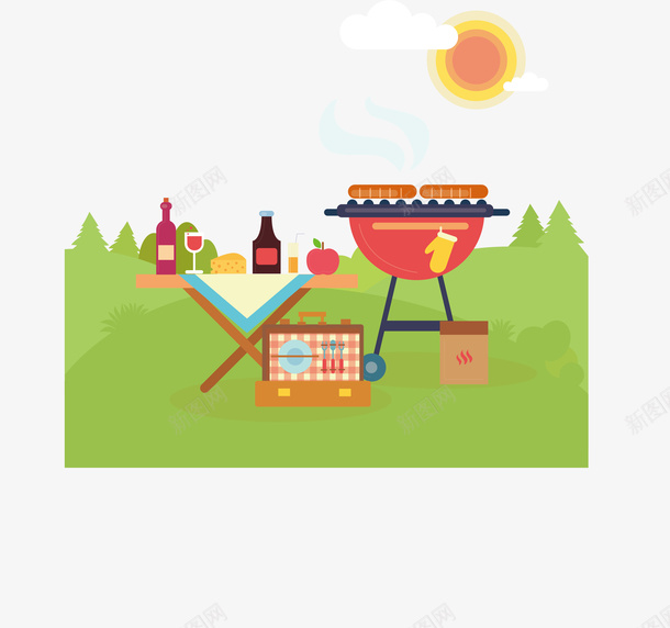 野炊插画矢量图ai免抠素材_新图网 https://ixintu.com 好吃 插画设计 美味 野外 野炊插画 食物 矢量图