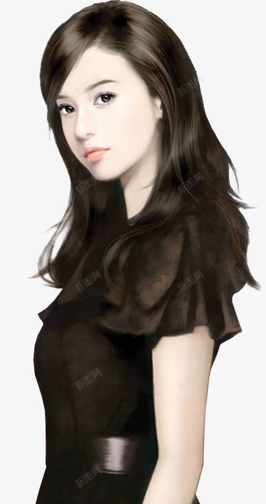 黑裙长发女孩png免抠素材_新图网 https://ixintu.com 女孩 长发