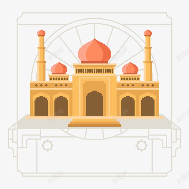 伊斯兰风格建筑物插画png免抠素材_新图网 https://ixintu.com 伊斯兰新年 宗教信仰 建筑物 扁平 插画 背景图